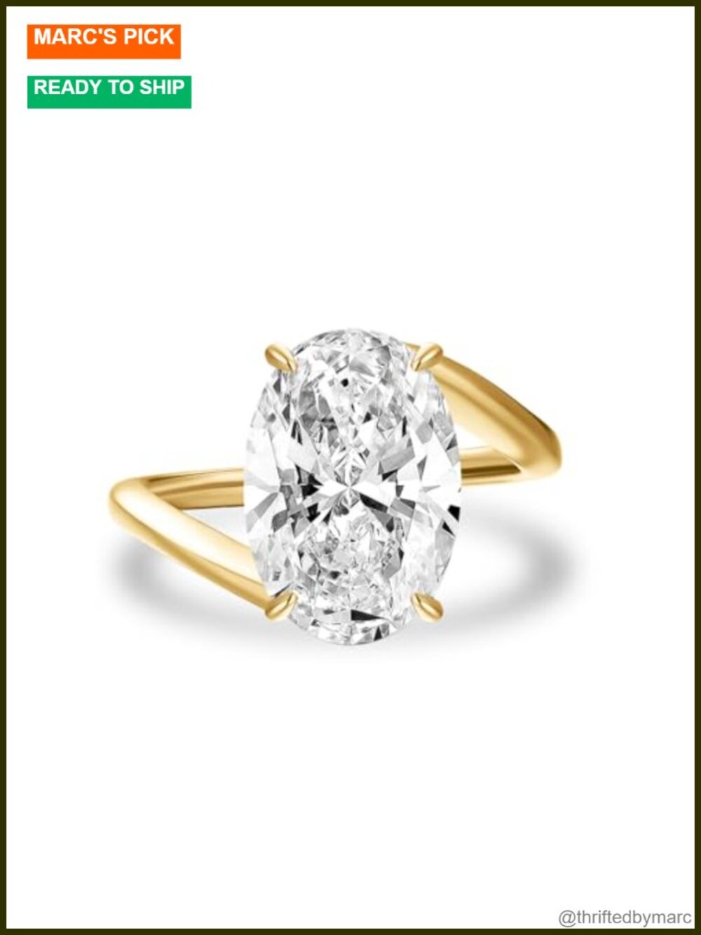 5CT Oval Cut Engagement Ring S925 Silver 14K Gold Plated Wavy Band